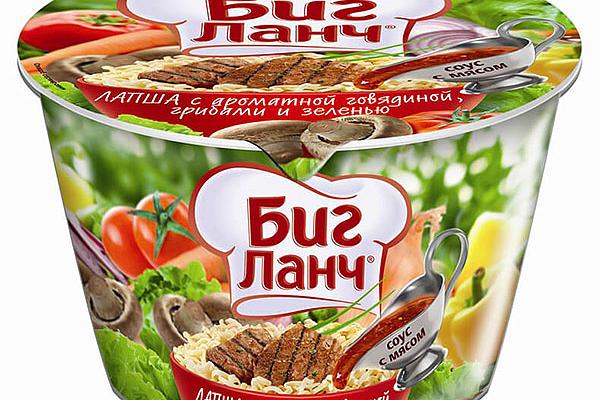  Лапша быстрого приготовления Биг Ланч с говядиной, грибами и зеленью 90 г в интернет-магазине продуктов с Преображенского рынка Apeti.ru