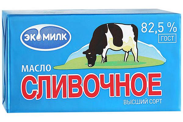  Масло сливочное Экомилк 82,5% БЗМЖ 450 г  в интернет-магазине продуктов с Преображенского рынка Apeti.ru