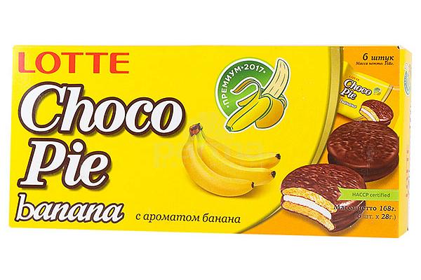  Пирожное Choco Pie Lotte с ароматом банана 168 г в интернет-магазине продуктов с Преображенского рынка Apeti.ru