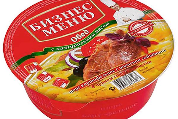  Пюре быстрого приготовления Бизнес Меню с тушеной говядиной с соусом и овощами 110 г в интернет-магазине продуктов с Преображенского рынка Apeti.ru