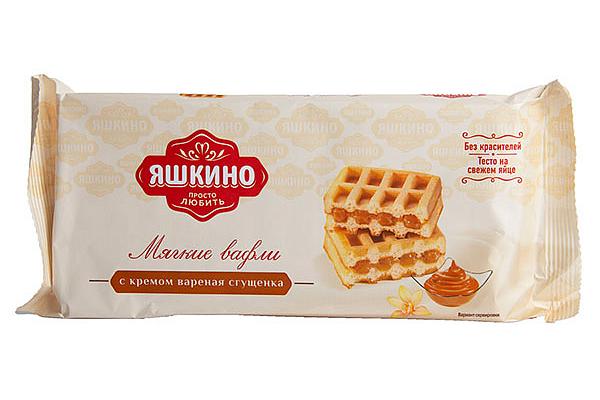 Вафли мягкие Яшкино с кремом вареная сгущенка 120 г в интернет-магазине продуктов с Преображенского рынка Apeti.ru