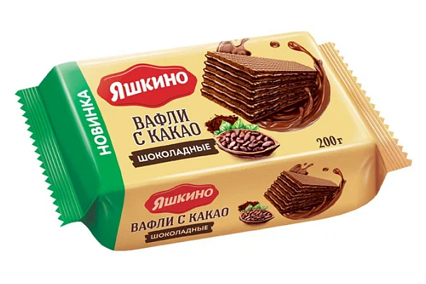  Вафли Яшкино шоколадные с какао 200 г в интернет-магазине продуктов с Преображенского рынка Apeti.ru