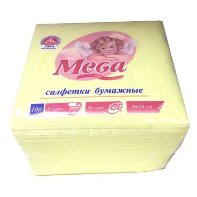 Салфетки бумажные MEGA однослойные  24Х24 100 шт