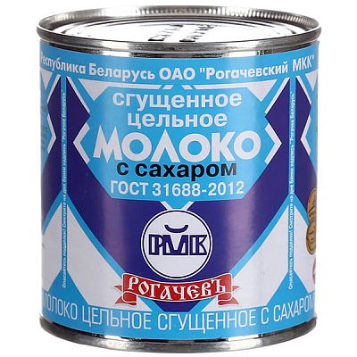 Молоко сгущенное Рогачевъ цельное с сахаром банка 380 г