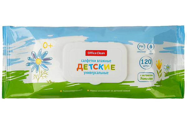  Салфетки влажные OfficeClean Детские гипоаллергенные 120 шт в интернет-магазине продуктов с Преображенского рынка Apeti.ru