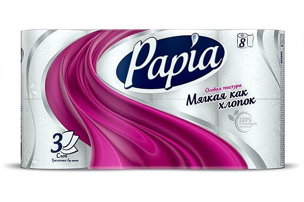  Туалетная бумага Papia трехслойная белая 8 шт в интернет-магазине продуктов с Преображенского рынка Apeti.ru