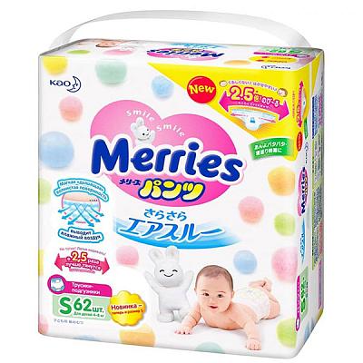  Подгузники трусики Merries S 4-8 кг 62 шт в интернет-магазине свежих фермерских продуктов Apeti.ru