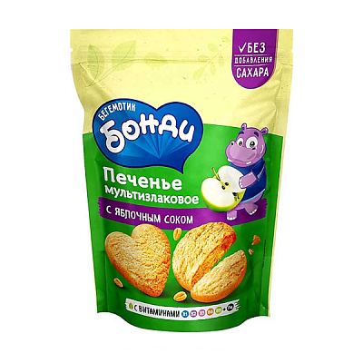  Печенье детское Бегемотик Бонди мультизлаковое без сахара 155 г в интернет-магазине свежих фермерских продуктов Apeti.ru