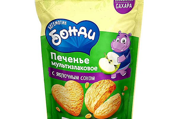  Печенье детское Бегемотик Бонди мультизлаковое без сахара 155 г в интернет-магазине продуктов с Преображенского рынка Apeti.ru