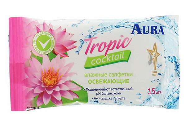  Салфетки влажные Aura Tropic Cocktail освежающие 15 шт в интернет-магазине продуктов с Преображенского рынка Apeti.ru