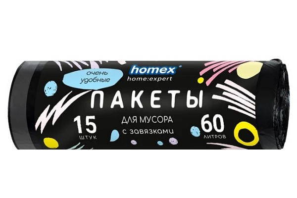  Пакеты для мусора HOMEX 60 л 15 шт с завязками "Очень Удобные" в интернет-магазине продуктов с Преображенского рынка Apeti.ru