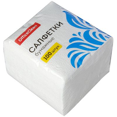 Салфетки бумажные OfficeClean однослойные 23*23см белые 100 шт