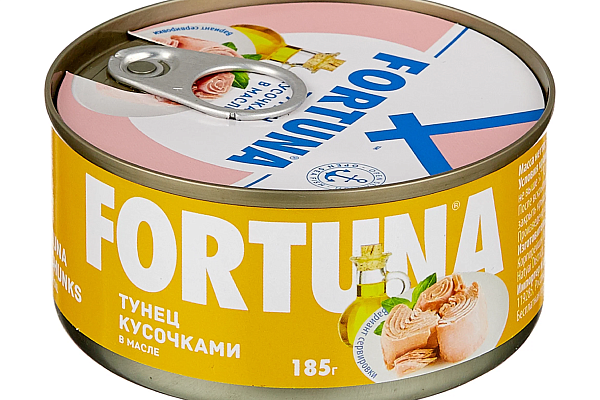 Тунец Fortuna кусочками в масле 185 г в интернет-магазине продуктов с Преображенского рынка Apeti.ru