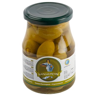 Оливки халкидики "Дары Деметры" с корнишоном 360 г