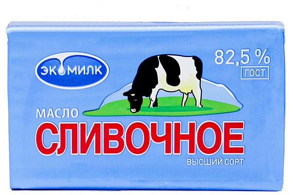  Масло сливочное Экомилк в/с 82,5% БЗМЖ 180 г  в интернет-магазине продуктов с Преображенского рынка Apeti.ru