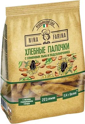 Палочки Nina Farina хлебные лен+подсолнечник 160г