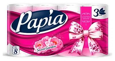 Туалетная бумага Papia 3-слойная Таинственный сад 8 шт