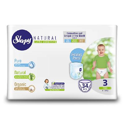 Трусики Sleepy Natural (3\ Midi 4-9 кг) 34 шт
