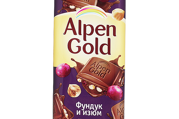  Шоколад Alpen Gold молочный с фундуком и изюмом 85 г в интернет-магазине продуктов с Преображенского рынка Apeti.ru