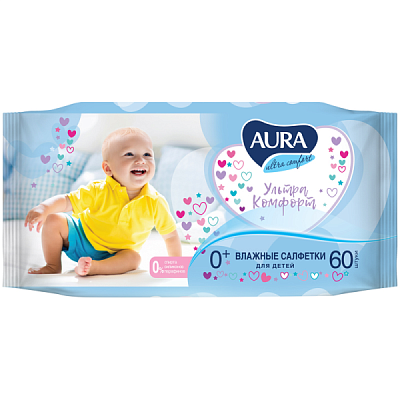 Салфетки влажные Aura Ultra comfort детские 60 шт в Apeti.ru Салфетки влажные Aura Ultra comfort детские 60 шт в интернет-магазине свежих фермерских продуктов Apeti.ru