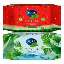 Салфетки влажные Aura Tropic Cocktail освежающие 60 шт в ассортименте