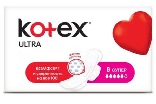  Прокладки гигиенические Kotex Ultra Fast Absorb Комфорт супер 8 шт в интернет-магазине продуктов с Преображенского рынка Apeti.ru