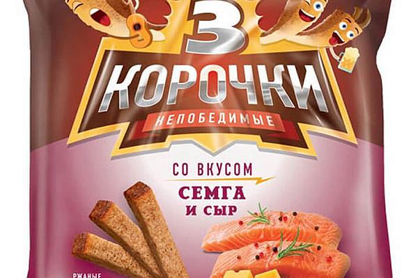  Сухарики Три Корочки ржаные с сыром и семгой 100 г в интернет-магазине продуктов с Преображенского рынка Apeti.ru