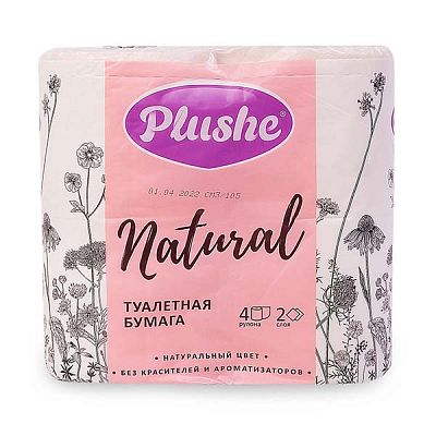 Туалетная бумага Plushe Natural Белая двухслойная 4 шт