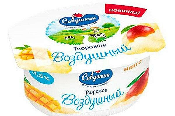  Творожок Савушкин воздушный Манго 3,5%, 100 г в интернет-магазине продуктов с Преображенского рынка Apeti.ru