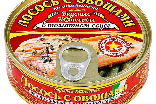  Лосось с овощами "Вкусные консервы" по-итальянски 230 г в интернет-магазине продуктов с Преображенского рынка Apeti.ru