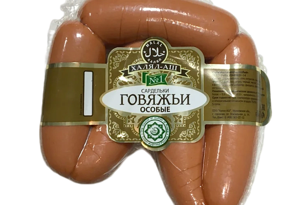  Сардельки Халял Аш говяжьи особые 1 кг в интернет-магазине продуктов с Преображенского рынка Apeti.ru