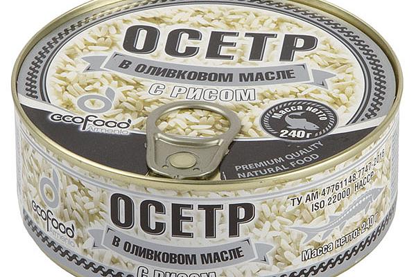  Осетр Ecofood в оливковом масле с рисом 240 г в интернет-магазине продуктов с Преображенского рынка Apeti.ru