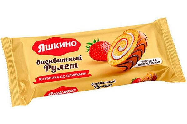  Рулет Яшкино клубничный со сливками 200 г в интернет-магазине продуктов с Преображенского рынка Apeti.ru