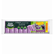 Губки для мытья посуды Master FRESH XL-размер STRONG effect 9+1 губка В ПОДАРОК, 10шт