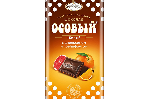  Шоколад тёмный  «Особый» с апельсином и грейпфрутом, 90 гр, КФ Крупской в интернет-магазине продуктов с Преображенского рынка Apeti.ru