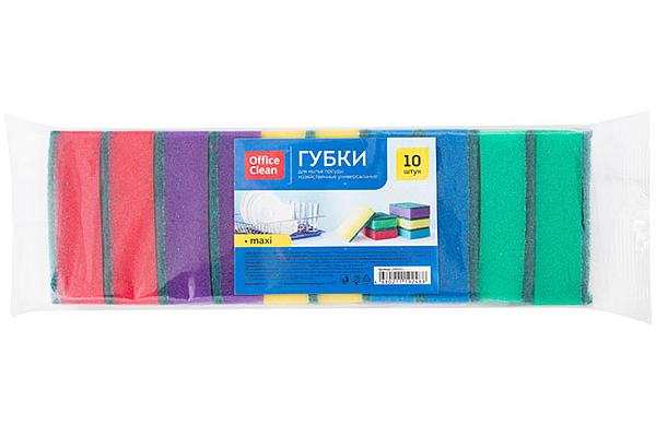 Губки для посуды OfficeClean Maxi с абразивным слоем 10 шт в интернет-магазине продуктов с Преображенского рынка Apeti.ru