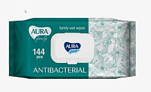 Салфетки влажные Aura Family антибактериальные 144 шт 