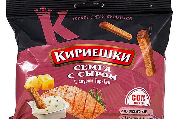  Сухарики Кириешки ржаные со вкусом сыра и семги с соусом тартар 60 г в интернет-магазине продуктов с Преображенского рынка Apeti.ru