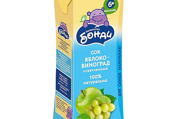  Сок Бегемотик Бонди Яблоко-Виноград без сахара 0.2л в интернет-магазине продуктов с Преображенского рынка Apeti.ru