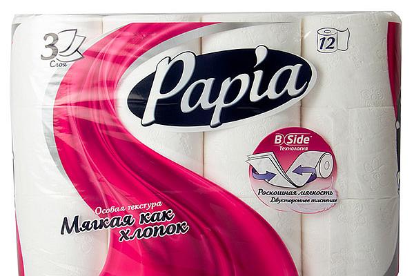  Туалетная бумага Papia трехслойная белая 12 шт в интернет-магазине продуктов с Преображенского рынка Apeti.ru