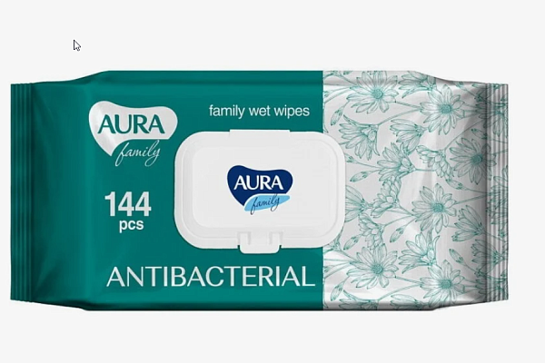  Салфетки влажные Aura Family антибактериальные 144 шт  в интернет-магазине продуктов с Преображенского рынка Apeti.ru
